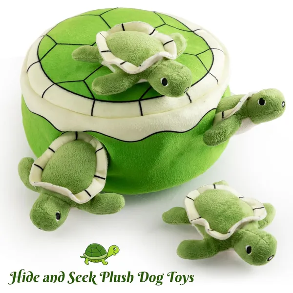 URRU Squeaky Dog Toy, Interactive Plush Hide and Seek Dog Toys for Small Medium Sized Dogs and Non-Aggressive Chewers, Puppy Teeth Clean Chew Toys, Turtles