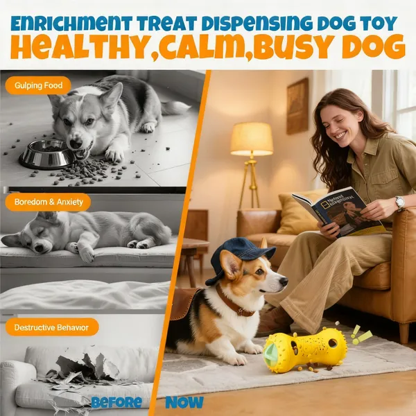 URRU Dog Treat Dispenser Toys,Interactive Dog Puzzle Toy for Dogs,Dog Puzzle Feeder,Treat Dispensing Dog Toys Slow Feeder for Small Medium Dogs to Keep them Busy-Yellow