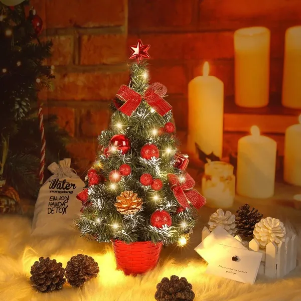 Tabletop Christmas Tree,16 inch Mini Artificial Pre-lit Christmas Tree with Battery Powered LED String Lights Christmas Decorations Indoor Xmas Office Home Decor