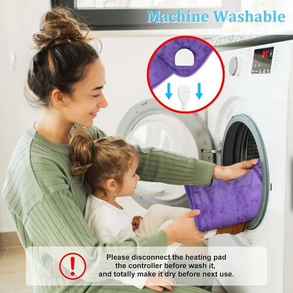 Heating Pad Back Pain Relief Electric Heating Pad for Period Cramps Lower Back Neck Shoulders Pain Relief 5-Hour Auto off 12x24 Heated Blankets + 20" Belt 3 Timer 5 Heat Level Wrap (Purple)