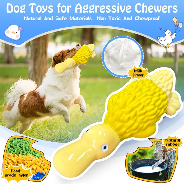 Pet Deluxe Dog Toys for Aggressive Chewers Tough Dog Chew Toys Cute Duck Squeaky Dog Toys for All Breed Sizes to Keep Them Busy