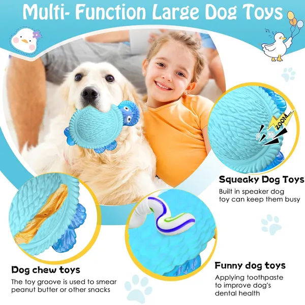 Tough Dog Chew Toys for Aggressive Chewers, Squeaky Indestructible Dog Toy for Large Dogs to Keep Them Busy for Small, Medium, Large Breed, Milk Flavor