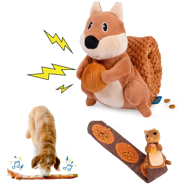 Crinkle Dog Toy Plush Toy Tug-of-War Squeaky Dog Toy Boredom Buster Toys with Snack Pockets Durable Enrichment Mentally Stimulating Toys for Small, Medium, Large Dogs