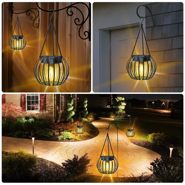 2Pack Solar Outdoor Lights Upgraded Hanging Solar Lantern Metal Solar Lights Outdoor Waterproof Lanterns Decorative Outdoor Lights Solar Powered Tree Lantern for Garden Yard Patio Pathway