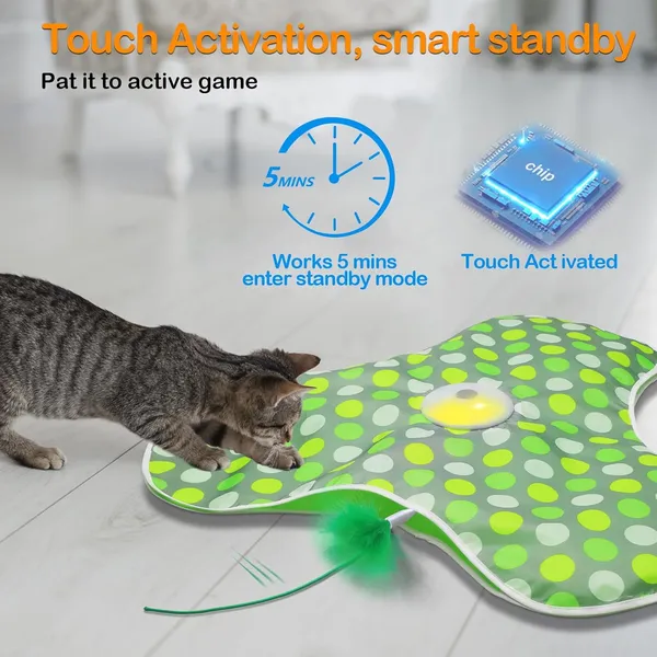 URRU Interactive Cat Toys for Indoor Cats,Hide and Seek Interactive Cat Toy with Real Mouse Squeaky & Moving Concealed Feathers,Touch Activated Cat Kitten Toy Exercise Toy for Indoor Bored Adult Cat