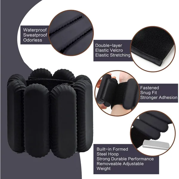 Pilates Wrist & Ankle Weights for Women, Wearable Strong Arm & Leg Weights Set of 2(1Lbs Each), Adjustable Ankle Weights for Walking, Yoga, Dance, Barre,Gym,Black