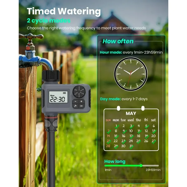 Watering Timers,Outdoor Garden Hose Faucet Timers, Programmable Water Sprinkler Timer with Rain Delay/Manual/Automatic Drip Irrigation and Lawn Watering System for Yard, 1 Outlet