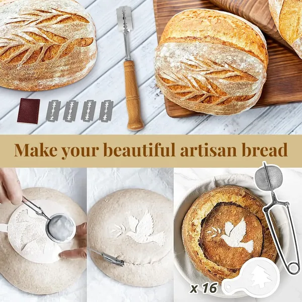 Bread Proofing Basket Set, 9" Round & 10" Oval Banneton Baskets,Complete Sourdough Starter Kit,Sourdough Bread Baking Supplies with Bread Lame, Sling, Dough Whisk