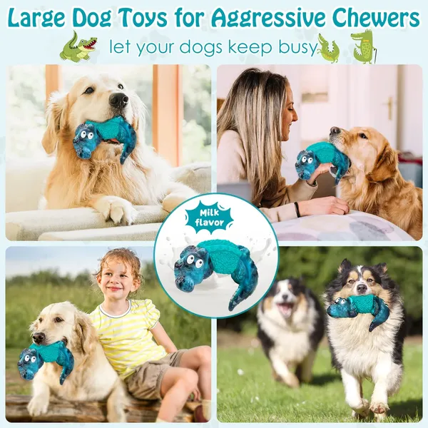Dog Toys for Super Aggresive Chewers Indestructible Interactive Tough Dog Chew Crocodile Toy Heavy Duty Durable Toys Teeth Cleaning for Large Medium Dogs