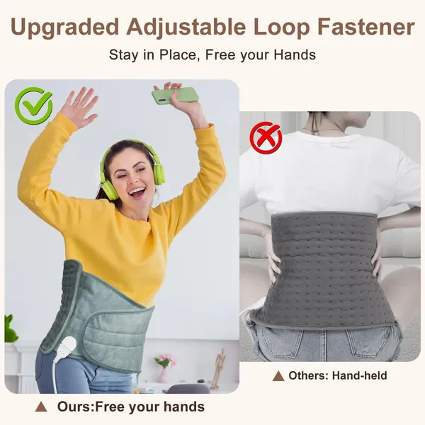 Heating Pad for Back Pain Relief Electric Heating Pad Wrap for Period Cramps Lower Back Neck Shoulders Pain Relief 3 Timer 5 Heat Setting & Auto Shut 12x24 Heated Pad + 20" Belt Adjustable