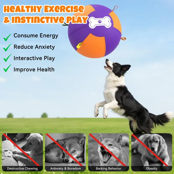 Pet Deluxe 18" Herding Ball for Large Dogs - Durable Interactive Herding Toy with Fast Pump in 60S & Carry Handles, for Australian Shepherd, Border Collie, Outdoor Training & Backyard Play