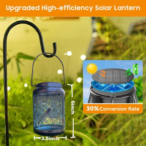 COCOBELA 2 Pack Solar Lanterns Outdoor Hanging Lantern Lights, Dragonfly Hollowed-Out Metal Decor Lantern, Waterproof LED Decorative Garden Light - Delicate Garden Decoration for Patio, Yard