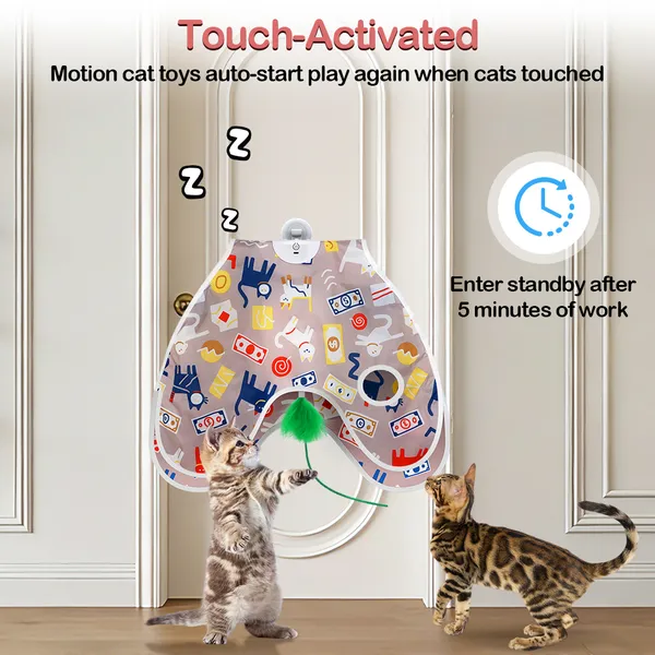 URRU Interactive Cat Toys for Indoor Cats,Moving Concealed Feathers,Real Mouse Squeaky,Touch Activated Cat Exercise Toys USB Rechargeable Self Play Toy for Cats and Kittens