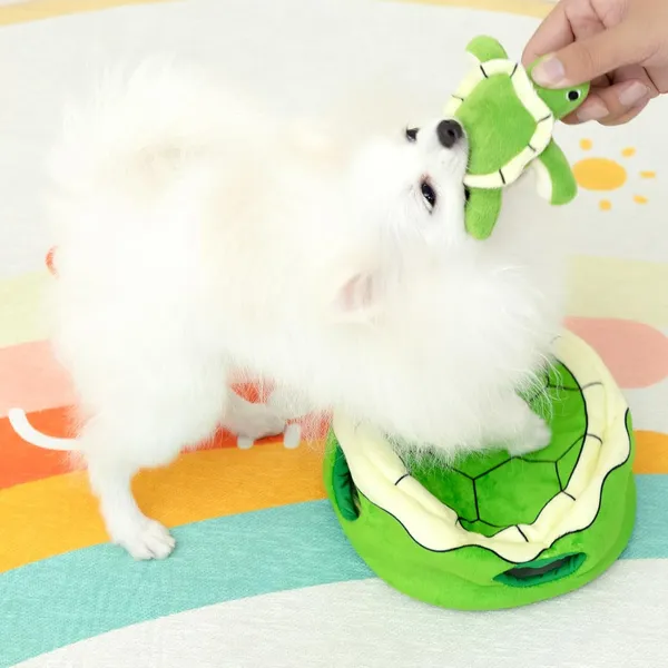 URRU Squeaky Dog Toy, Interactive Plush Hide and Seek Dog Toys for Small Medium Sized Dogs and Non-Aggressive Chewers, Puppy Teeth Clean Chew Toys, Turtles
