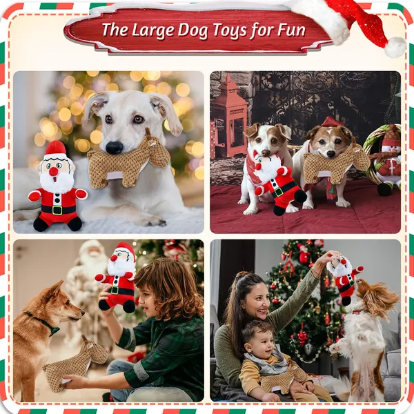 Christmas Dog Toys Large 2 Pack Squeaky Plush Stuffed Dog Toys for Large Dogs Tough Chew Big Dog Toys for Puppy Small Medium Large Breeds