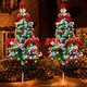 2PCS Solar Christmas Trees Lights Outdoor Decor Waterproof, 40LED Small Metal Xmas Tree Pathway Lights, Garden Stake Lights Yard Decor with Snow 2 Modes for Path Lawn Patio