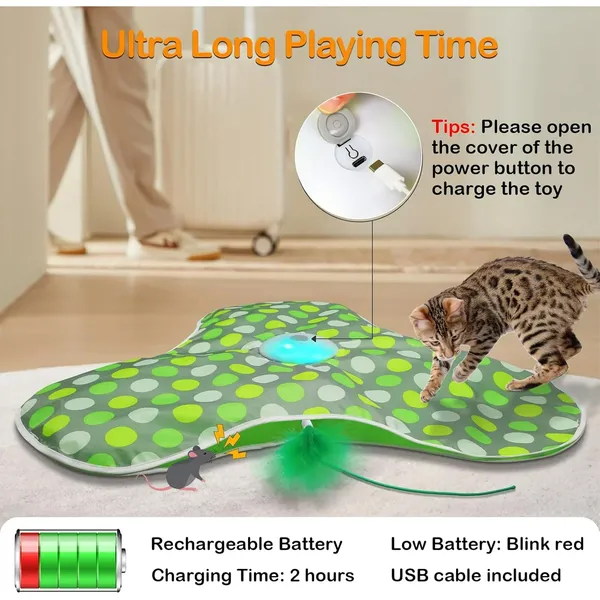 Interactive Cat Toys for Indoor Cats,Hide and Seek Interactive Cat Toy with Real Mouse Squeaky & Moving Concealed Feathers,Touch Activated Cat Kitten Toy Exercise Toy for Indoor Bored Adult Cat