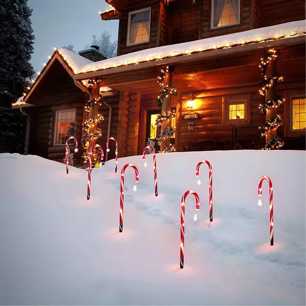 19" Christmas Candy Cane Lights, 8 Packs Christmas Pathway Marker Candy 8 Modes Solar Lights Walkway Outdoor Markers with Stakes for Garden Patio Christmas Decorations