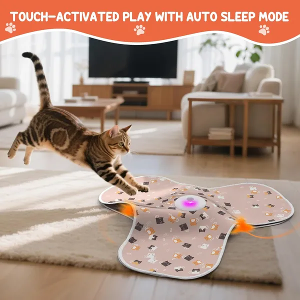 URRU Interactive Cat Toys for Indoor Cats‌,Automatic Rechargeable Hide and Seek Cat Toy with Mouse Sounds and Moving Concealed Feathers for Cats and Kittens Self Playing