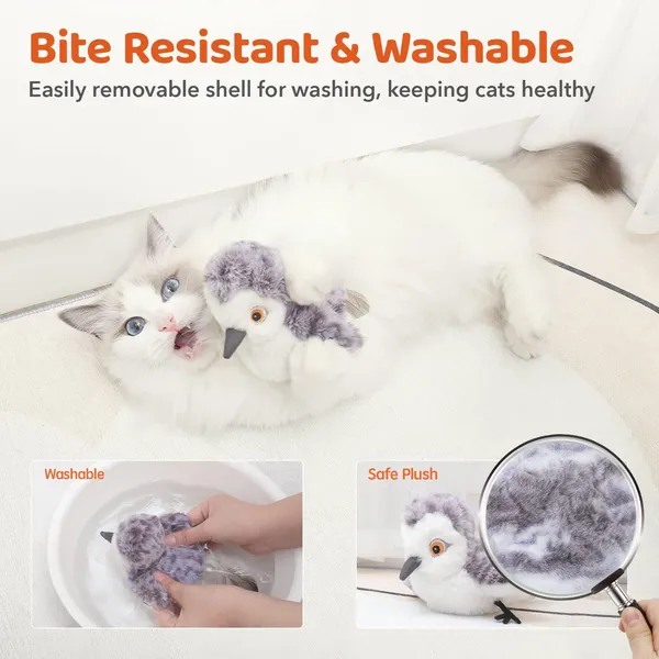 URRU Interactive Cat Toys Flapping Bird 4 in, Lifelike Sandpiper Chirp Tweet, Rechargeable Touch Activated Kitten Toy Interactive Cat Exercise Toys for Indoor Cat Kicker Catnip Toys