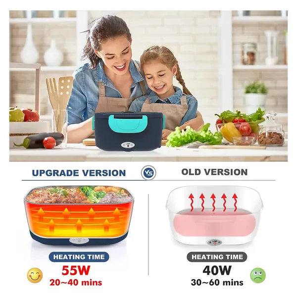 Lunch Box Food Heater 2-In-1 Portable Food Warmer Lunch Box & Home – Leak Proof, 2 Compartments, Removable 304 Stainless Steel Container, SS Fork & Spoon and Carry Bag