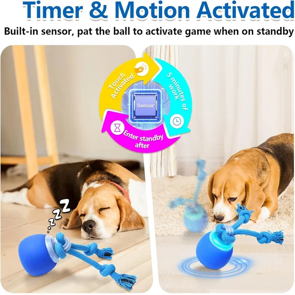 URRU Interactive Dog Toys Wicked Ball, Moving Dog Ball with Touch Activated, Squeaky Dog Toy, Active Rolling Ball for Small/Medium/Large Dogs, Dog Toys for Aggressive Chewers,Blue