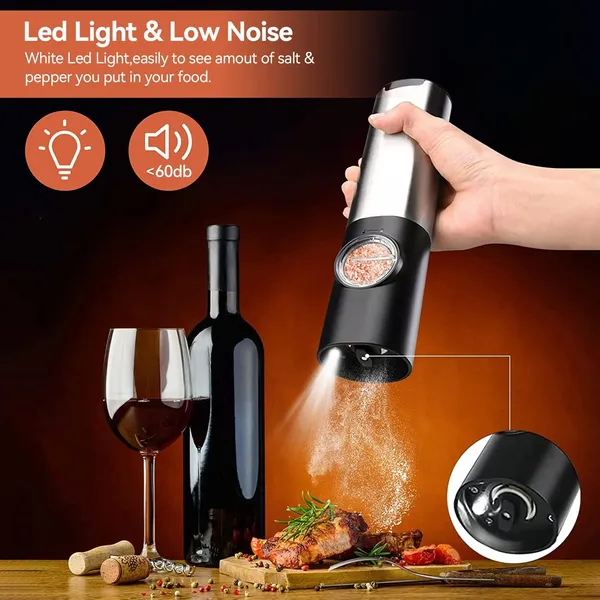 Rechargeable Electric Salt and Pepper Grinder Set, Stainless Steel