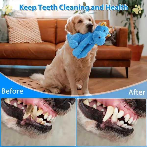 URRU Dog Toys Squeaky, Interactive Plush Dog Toy with Squeaker and Crinkle Paper, Suitable for Reducing Boredom and Anxiety, Cute Pet Toy for Small and Middle Dogs(Blue)
