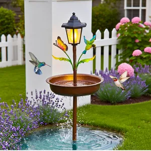 COCOBELA Bird Bath for Outside, 42In Vintage Freestanding Birdbaths with Solar Light for Outdoors, Double Metal Bird Bath Feeder Bowls for Garden Patio Yard Lawn Decor