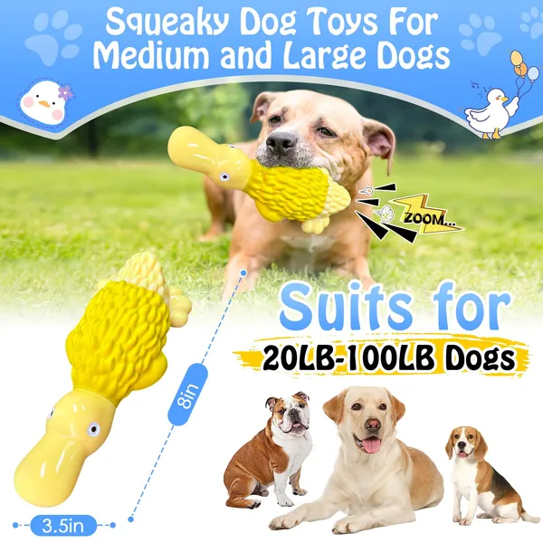 Pet Deluxe Dog Toys for Aggressive Chewers Tough Dog Chew Toys Cute Duck Squeaky Dog Toys for All Breed Sizes to Keep Them Busy