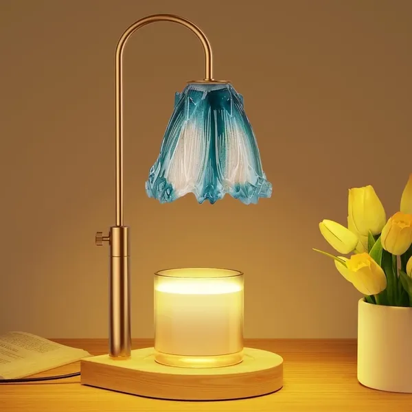 Candle Warmer Lamp with Timer & Adjustable Height & Dimmer, Electric Wax Candle Warmer for Jar Candles, 2 Bulbs, Candle Light Room Decor Gifts for Women (Green)