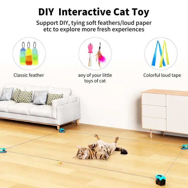 Interactive Cat Toy for Indoor Cats, Cat Feather Toy Treadmill for Bored Kitten Puppy Play Chase Run Exercise, Auto/RC Control DIY Cat Mouse Hunting Toy-Sky Blue
