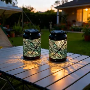 COCOBELA 2 Pack Solar Lanterns Outdoor Hanging Lantern Lights, Dragonfly Hollowed-Out Metal Decor Lantern, Waterproof LED Decorative Garden Light - Delicate Garden Decoration for Patio, Yard