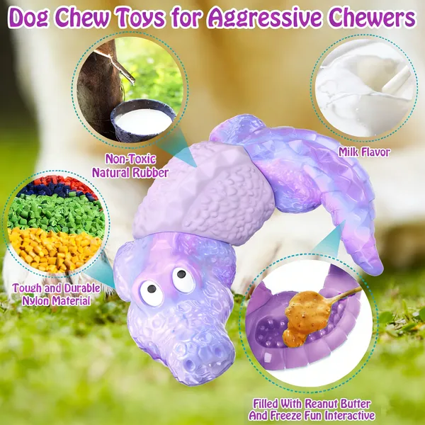 Dog Toys for Super Aggresive Chewers Indestructible Interactive Tough Dog Chew Crocodile Toy Heavy Duty Durable Toys Teeth Cleaning for Large Medium Dogs (Purple)