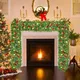 Pre-Lit Christmas Garland with Lights, 50 LEDs 9FT Christmas Garland Battery Operated Christmas Decoration Lighted Garland for Stairs Railing Fireplace Mantle Front Door Home Holiday Decor
