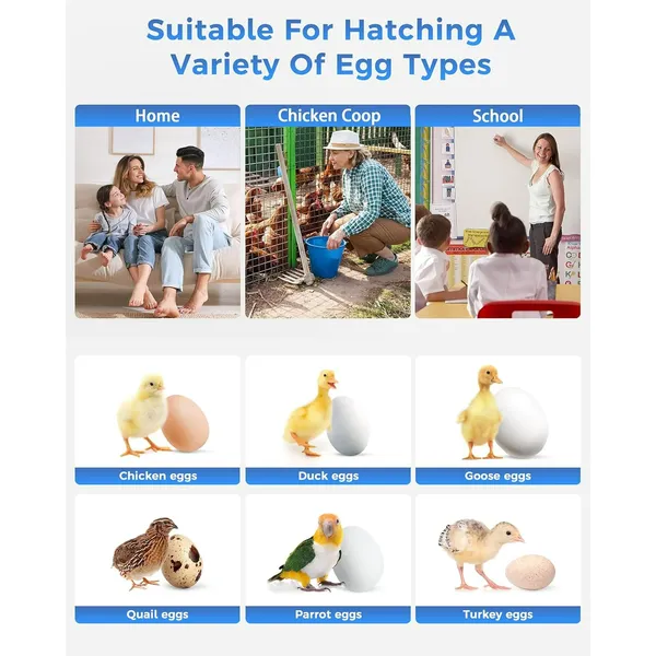 18 Egg Incubator with Automatic Egg Turning and Humidity Control, 360° View Auto Water Adding, Egg Candler Incubators for Hatching Eggs for Chicken Ducks