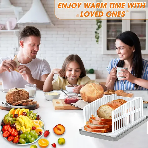 Bread Slicer for Homemade Bread, Bread Slicing Guide Adjustable Width, Foldable and Compact Cutting Guide with Crumb Tray, Suitability for Homemade Bread, Bagels, Cakes.
