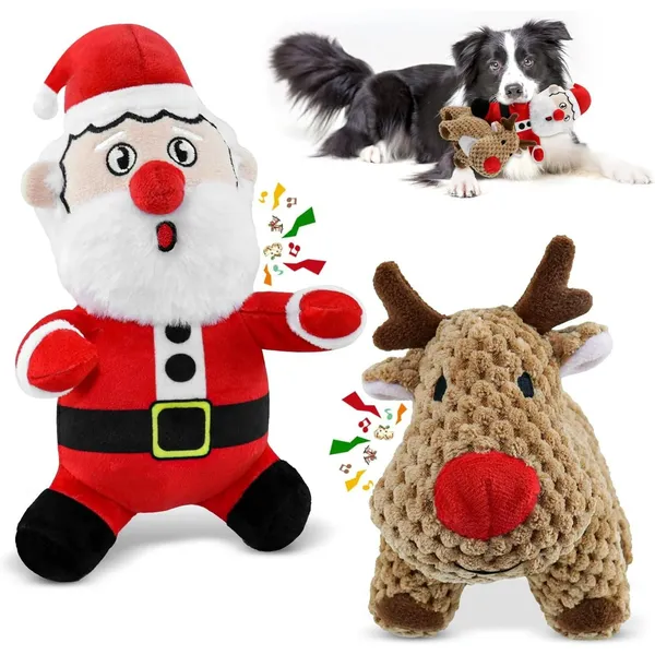 Christmas Dog Toys Large 2 Pack Squeaky Plush Stuffed Dog Toys for Large Dogs Tough Chew Big Dog Toys for Puppy Small Medium Large Breeds