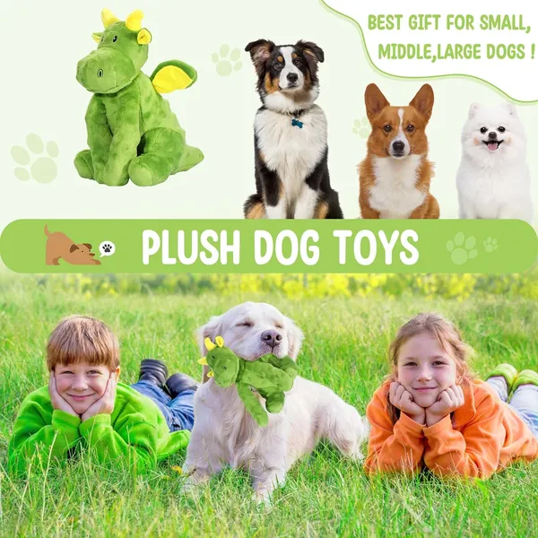 URRU Dog Toys Squeaky, Interactive Plush Dog Toy with Squeaker and Crinkle Paper, Suitable for Reducing Boredom and Anxiety, Cute Pet Toy for Small and Middle Dogs(Green)