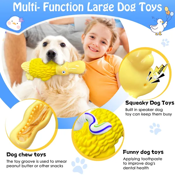 Pet Deluxe Dog Toys for Aggressive Chewers Tough Dog Chew Toys Cute Duck Squeaky Dog Toys for All Breed Sizes to Keep Them Busy