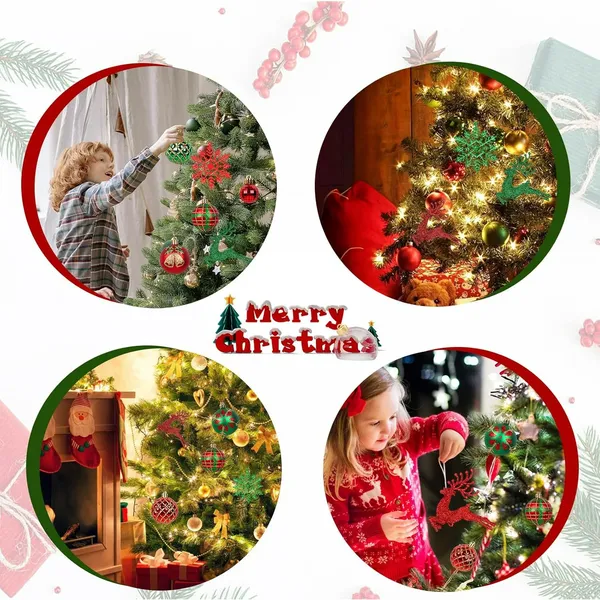 Christmas Tree Ornaments, Green Red Christmas Ball Ornaments Set of 40 Pack Shatterproof Plastic Xmas Decorations for Home Party Tree