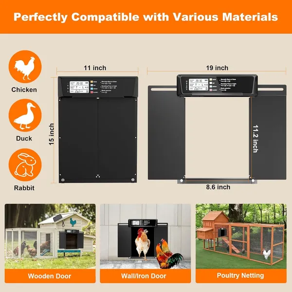Pet Deluxe Extra Large Automatic Chicken Coop Door Solar Power,Anti-Pinch Horizontally Cold Weather Electric Chicken Door with Timer,Light Sensor,Aluminum Auto Chicken Door Opener with Remote Control