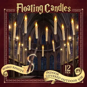 12 Pcs Floating Candles with Wand, Magic Hanging Candles Flameless, Flickering Warm Light LED Taper Candle with Wand Remote, Battery Operated Window Candle for Halloween Witch Wizzard Decor