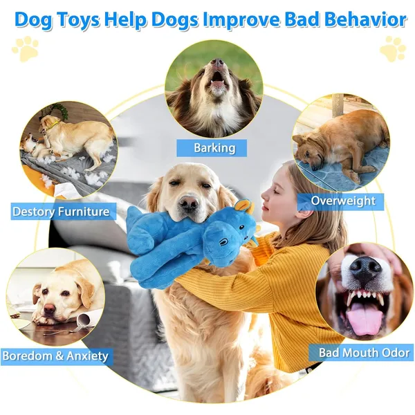 URRU Dog Toys Squeaky, Interactive Plush Dog Toy with Squeaker and Crinkle Paper, Suitable for Reducing Boredom and Anxiety, Cute Pet Toy for Small and Middle Dogs(Blue)