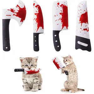 URRU 4Pcs Cat Toys, Horror Halloween Knife-Shaped Kitten Catnip Crinkly Sound Toys, Indoor Exercise for All Cat Breeds 6.5 Inches