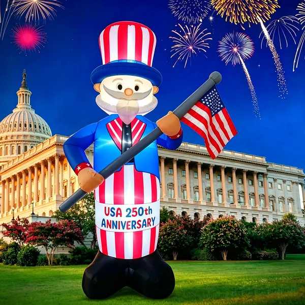 8FT 250th Anniversary 4th of July Inflatables Outdoor Decorations Patriotic Blow Up Yard Decorations with LED Lights Fourth of July Memorial Independence Day Party Garden Holiday Outside Decor