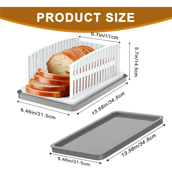 Bread Slicer for Homemade Bread, Bread Slicing Guide Adjustable Width, Foldable and Compact Cutting Guide with Crumb Tray, Suitability for Homemade Bread, Bagels, Cakes.