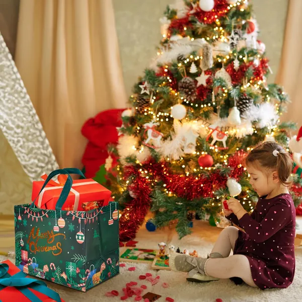 8 Pack Christmas Large Gift Bags with Handles, Non-Woven Tote Bags for Wrapping Xmas Party Favors, 12.8"x9.8"x6.7