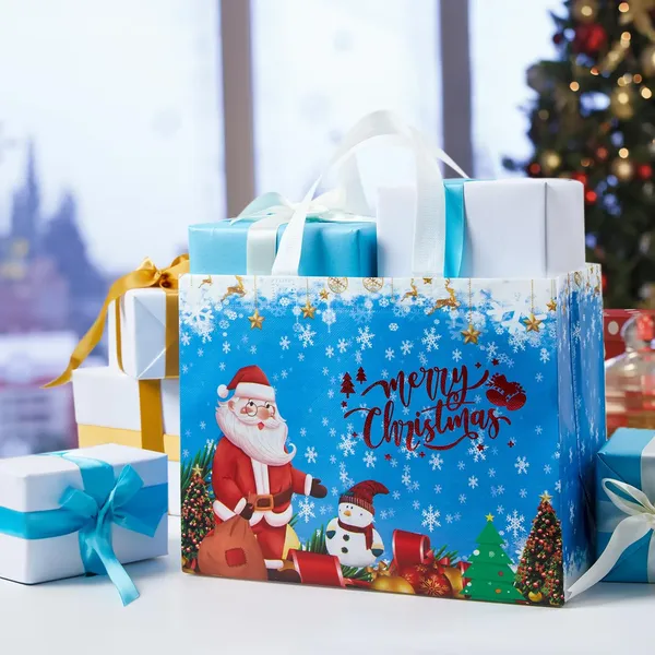8 Pack Christmas Large Gift Bags with Handles, Non-Woven Tote Bags for Wrapping Xmas Party Favors, 12.8"x9.8"x6.7