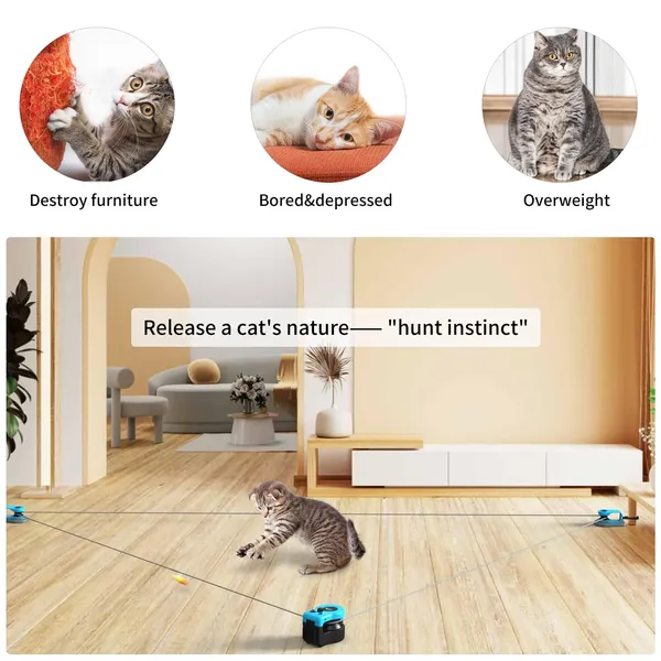 Interactive Cat Toy for Indoor Cats, Cat Feather Toy Treadmill for Bored Kitten Puppy Play Chase Run Exercise, Auto/RC Control DIY Cat Mouse Hunting Toy-Sky Blue